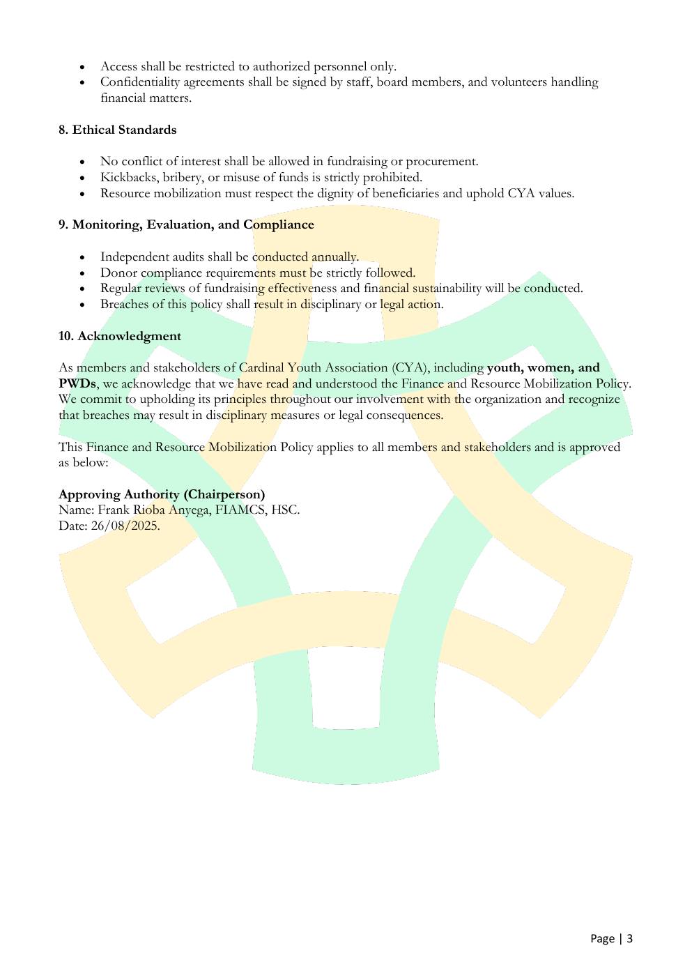 Finance & Resource Mobilization Policy — page 3