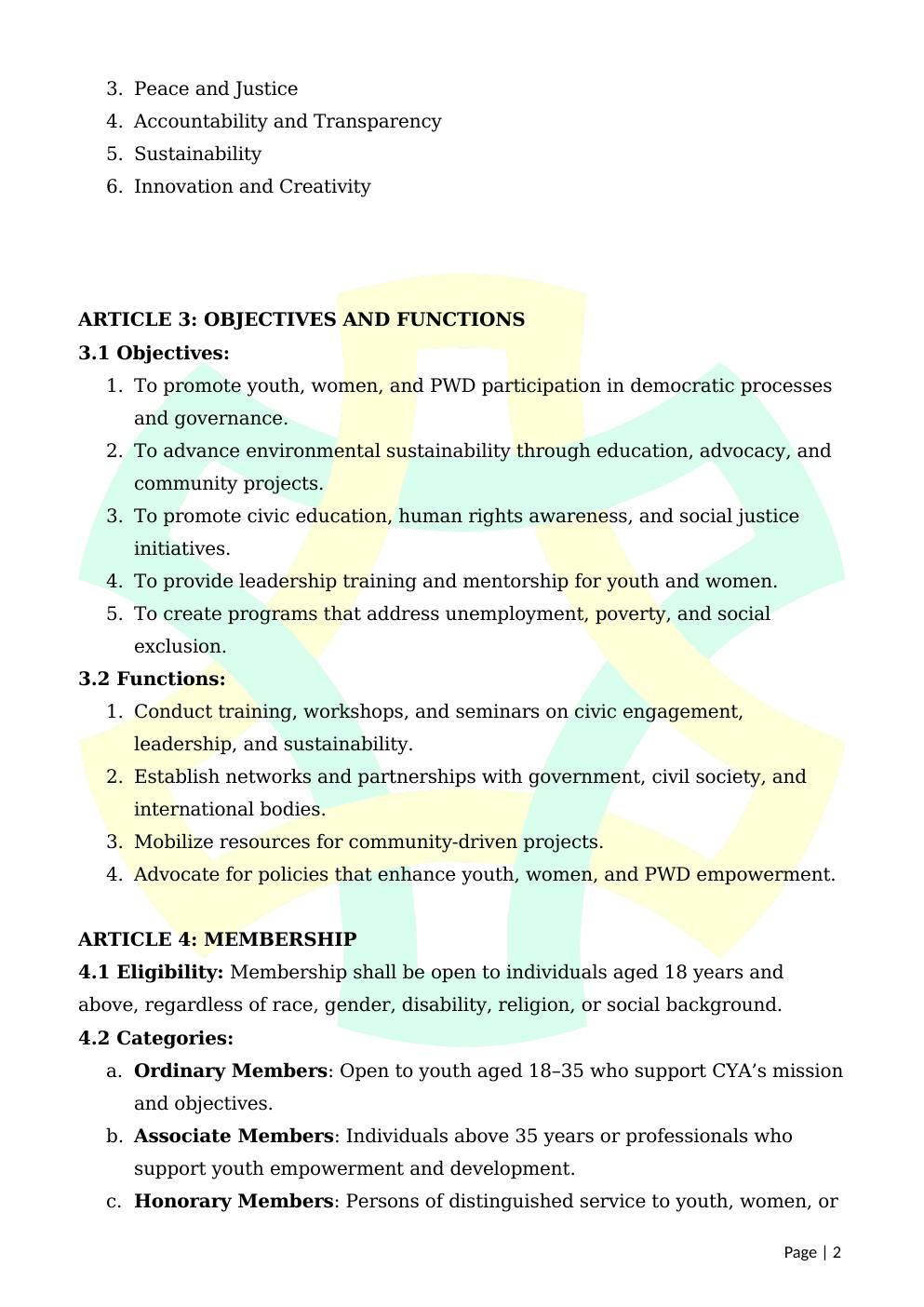 CYA Constitution (Pages 1–4) — page 2